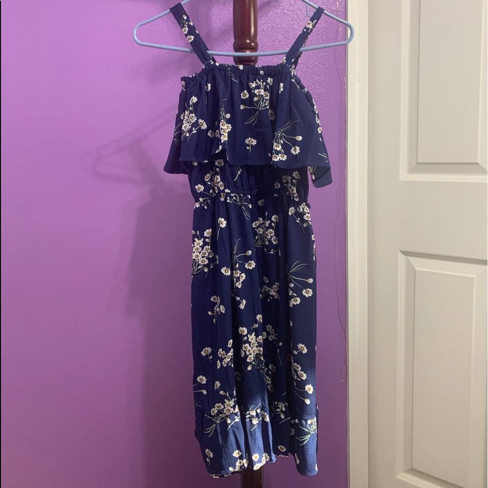 Off the shoulder dress.